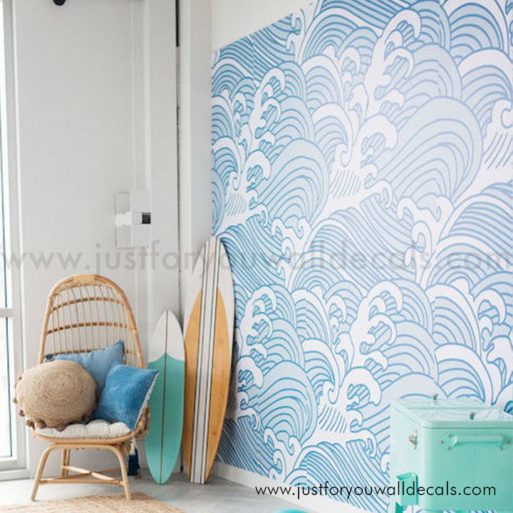 Wave wallpaper, kids wallpaper, nautical wallpaper, large blue wave ocean wallpaper, beach wallpaper, boy nursery wallpaper  wallpaper peel and stick wallpaper, pre pasted wallpaper, removable