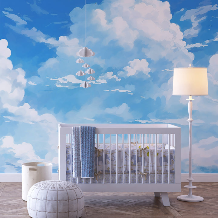 Blue Sky with Cloud Removable Peel and Stick Wallpaper, Wallpaper for Boys, Boys Room Wallpaper, Boy Nursery Wallpaper, Kids Wallpaper