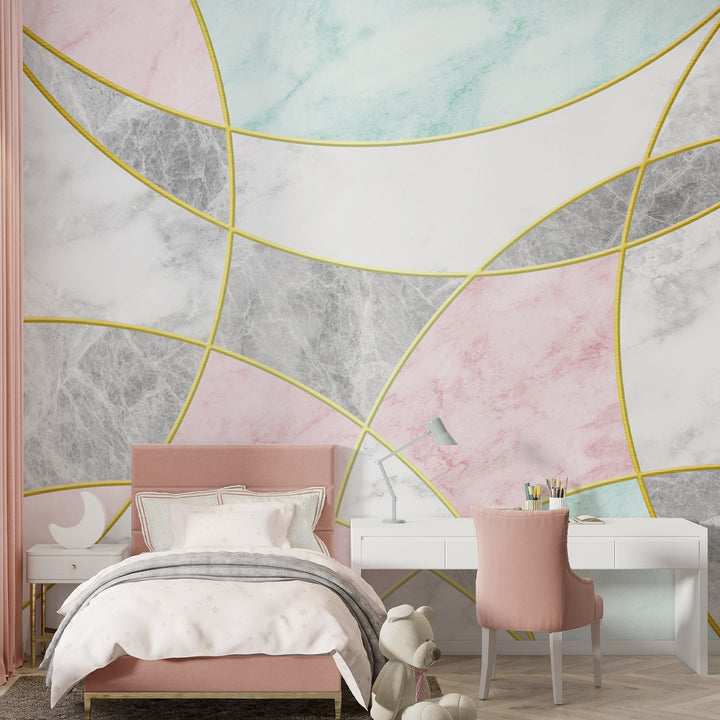 Girls Room Wallpaper, Soft Pastel Baby Girl Nursery Wallpaper, Marble Texture Wallpaper Mural, Peel and Stick Wallpaper Girls Room