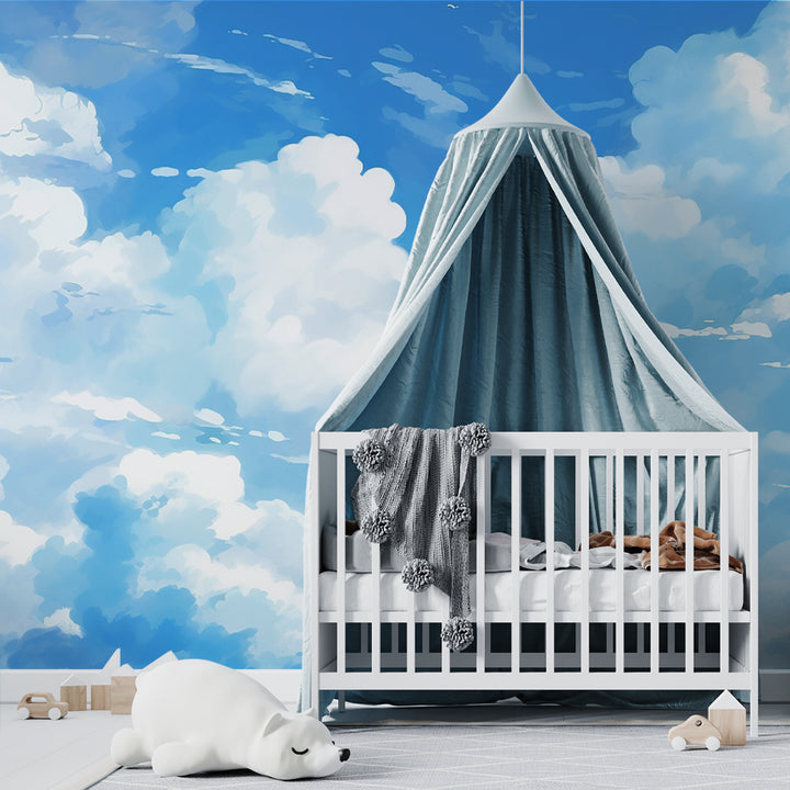 Blue Sky with Cloud Removable Peel and Stick Wallpaper, Wallpaper for Boys, Boys Room Wallpaper, Boy Nursery Wallpaper, Kids Wallpaper