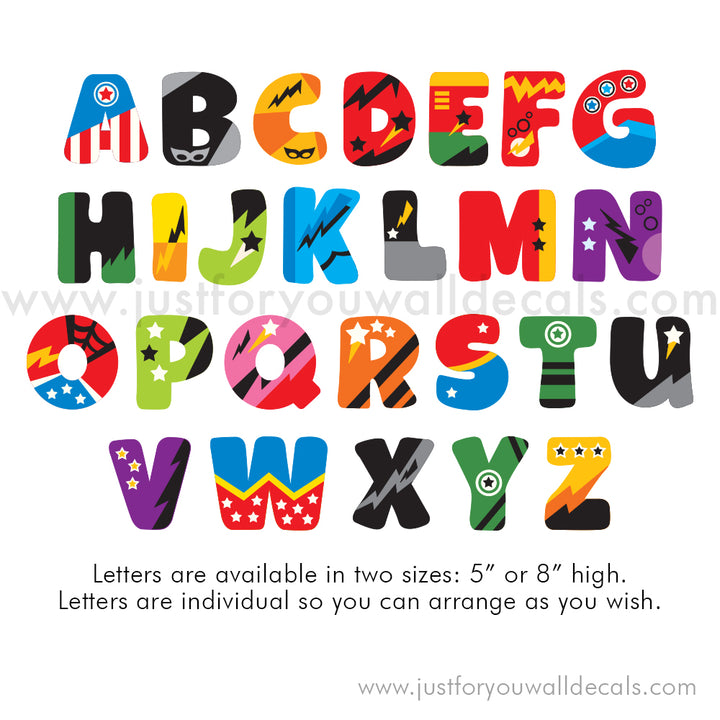 super hero alphabet wall decal, boys room wall decals, kids wall decals, nursery wall decals