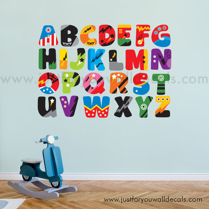 super hero alphabet wall decal, boys room wall decals, kids wall decals, nursery wall decals