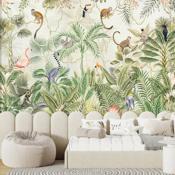 kids nursery safari jungle animal removable peel and stick wallpaper