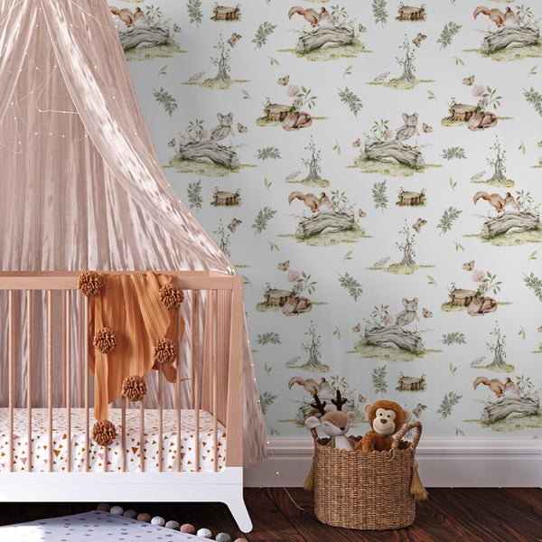 woodland animal girls room peel and stick wallpaper