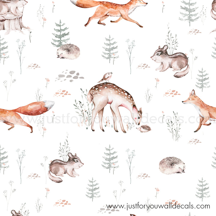 Woodland animal wallpaper, baby boy nursery wallpaper peel and stick removable, fox deer nursery wallpaper