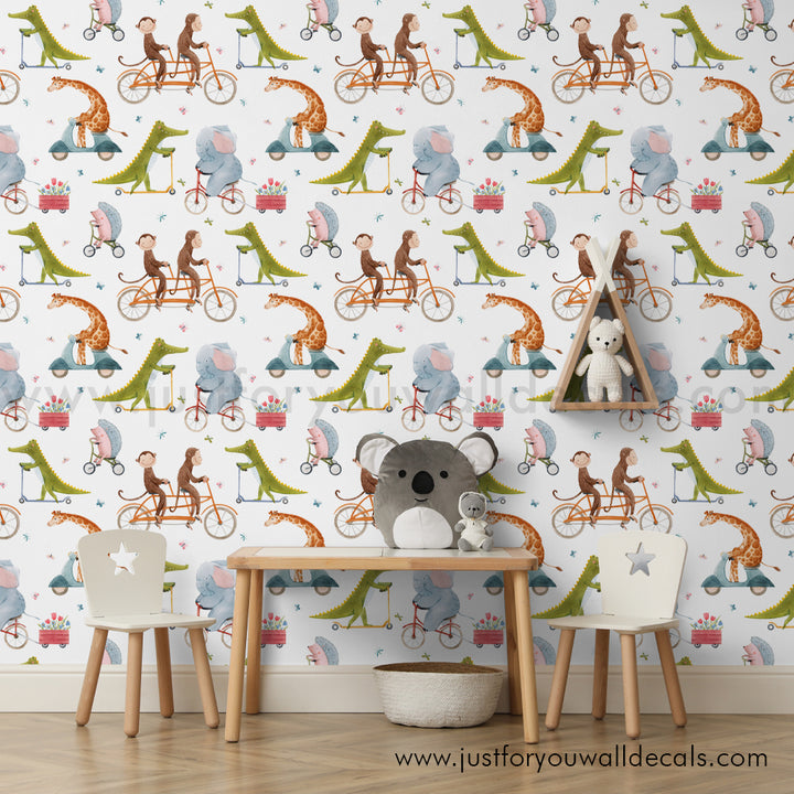 Kids animal wallpaper, baby boy nursery wallpaper peel and stick removable