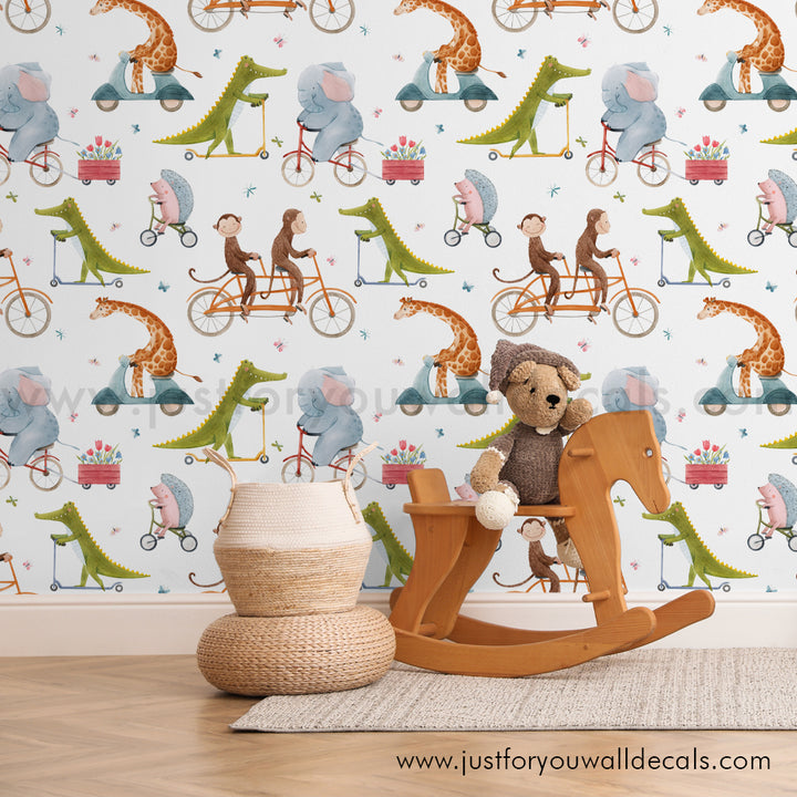 Kids animal wallpaper, baby boy nursery wallpaper peel and stick removable