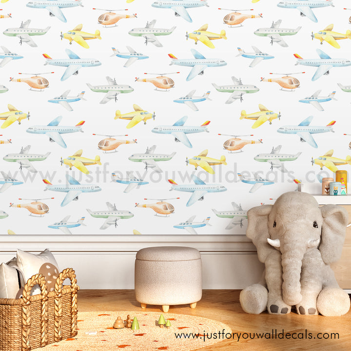 Boys airplane wallpaper peel and stick, baby boy nursery airplane wallpaper peel and stick