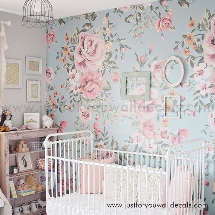 girl nursery room floral wallpaper peel and stick removable