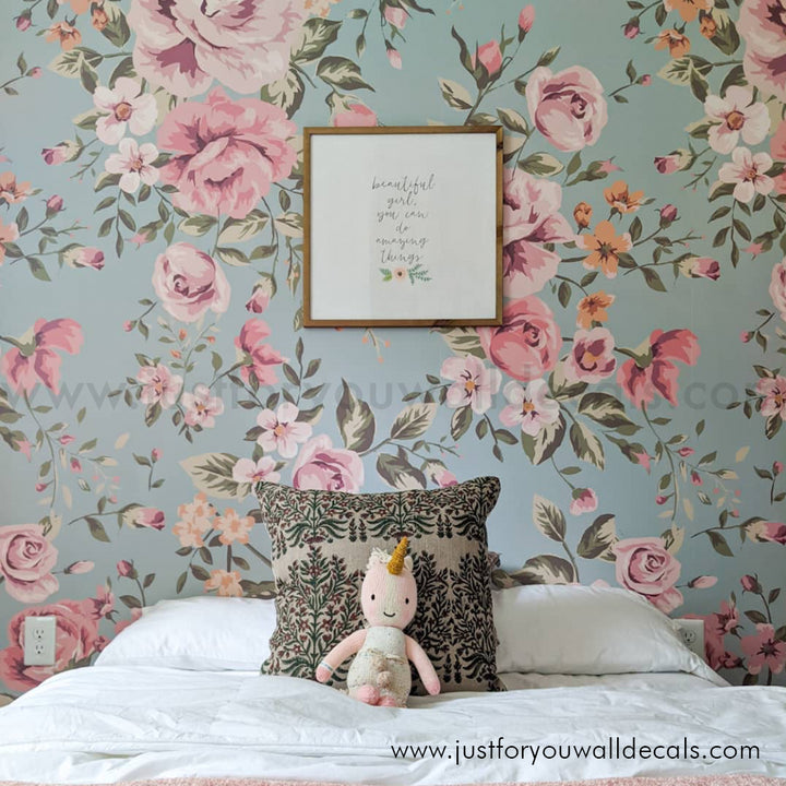 girl nursery room floral wallpaper peel and stick removable