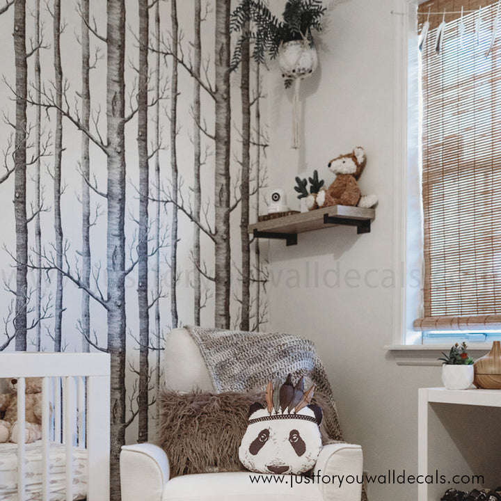 black and white birch tree peel and stick wallpaper