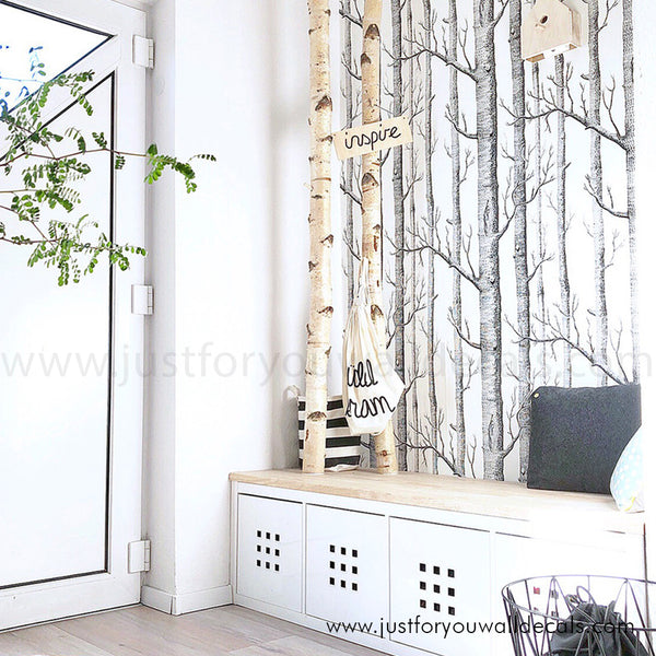 black and white birch tree peel and stick wallpaper