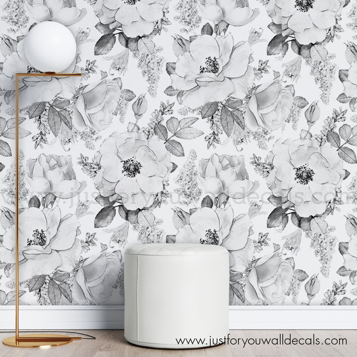 black and white floral wallpaper peel and stick 