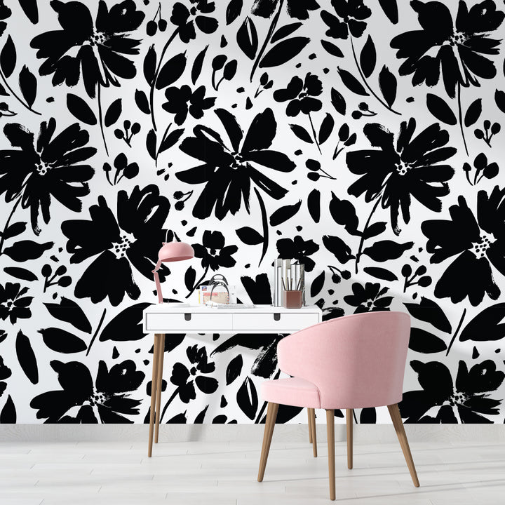 black and white peel and stick floral wallpaper