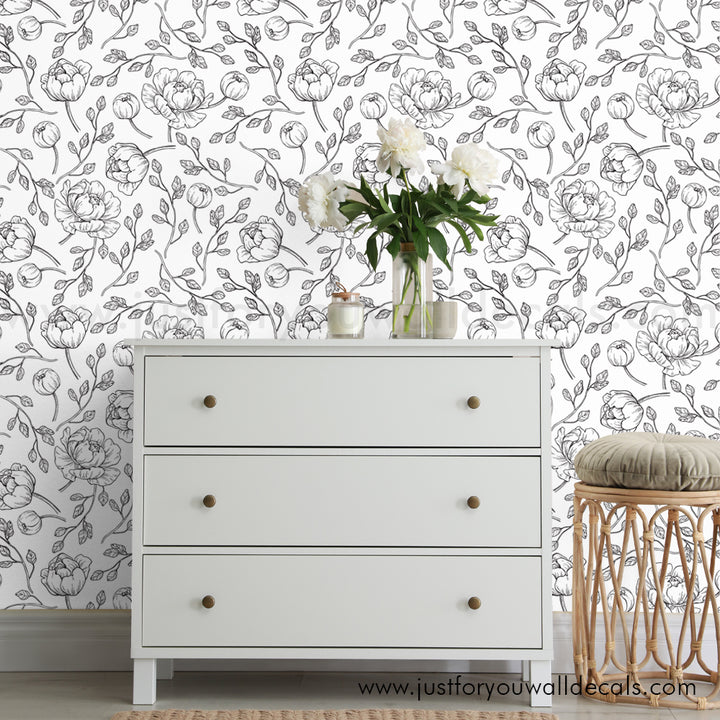 black and white floral wallpaper peel and stick