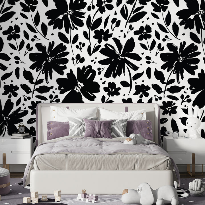 black and white peel and stick floral wallpaper