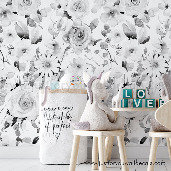 black and white floral wallpaper peel and stick removable