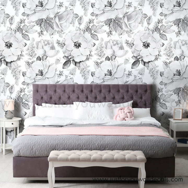 black and white floral wallpaper peel and stick 