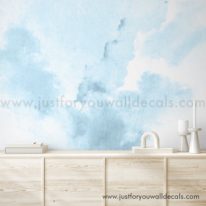 Blue watercolour background wallpaper peel and stick, baby boy nursery wallpaper peel and stick, removable wallpaper, laundry room bathroom bedroom watercolor wallpaper peel and stick