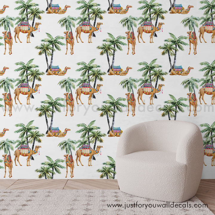 Boho Palm Tree Camel wallpaper peel and stick removable