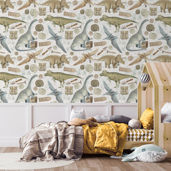 dinosaur peel and stick boys room wallpaper