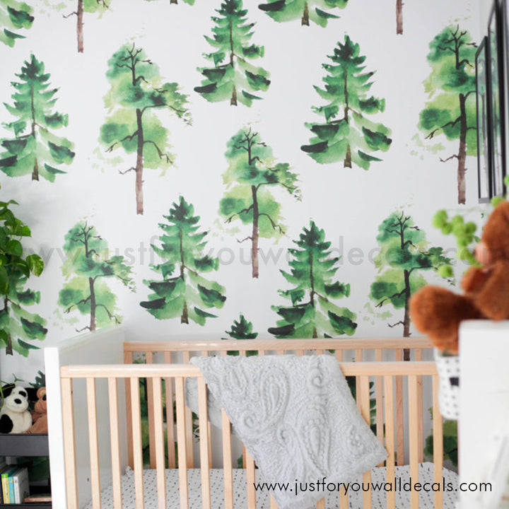 Tree wallpaper, forest wallpaper, evergreen wallpaper, forest wallpaper kids room, baby boy nursery wallpaper, woodland wallpaper, woodland tree nursery wallpaper peel and stick wallpaper, pre pasted wallpaper, removable