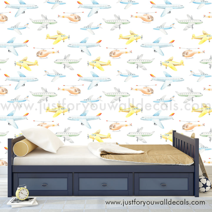 Boys airplane wallpaper peel and stick, baby boy nursery airplane wallpaper peel and stick