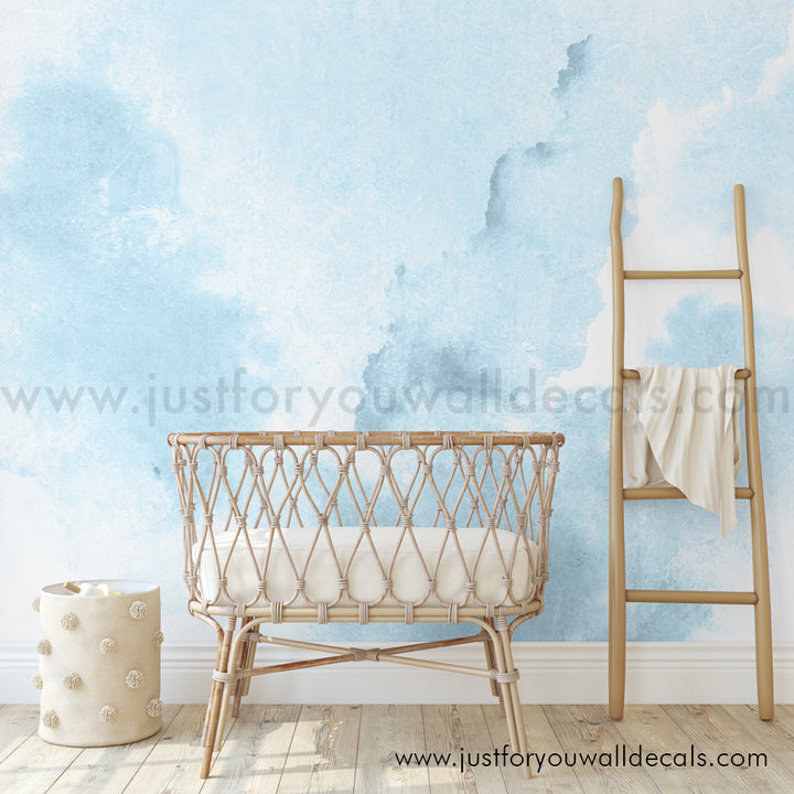 Blue watercolour background wallpaper peel and stick, baby boy nursery wallpaper peel and stick, removable wallpaper, laundry room bathroom bedroom watercolor wallpaper peel and stick