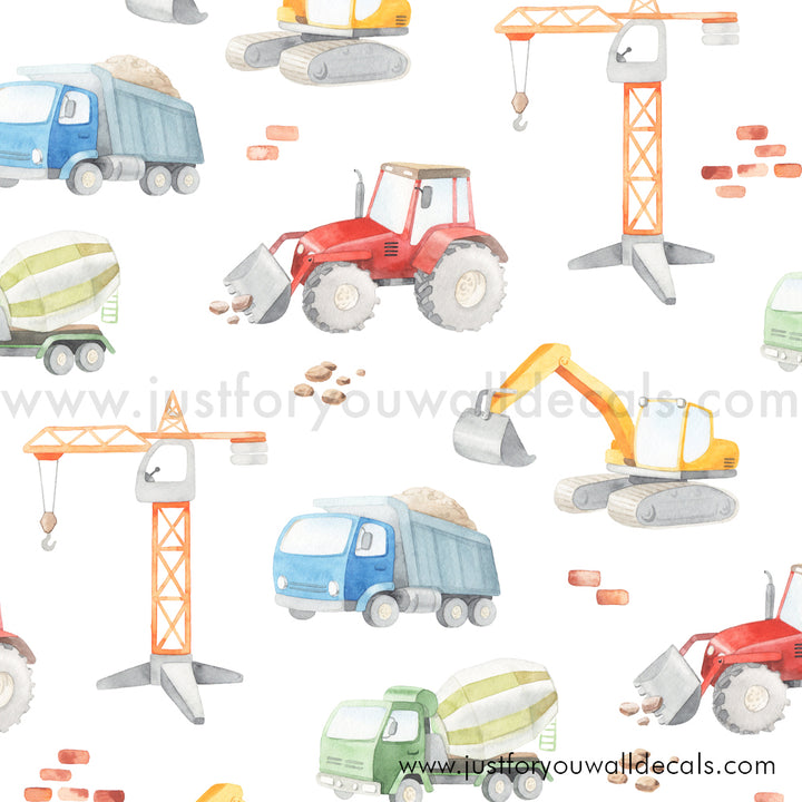 Truck construction boys wallpaper peel and stick, boys nursery peel and stick. Removable wallpaper