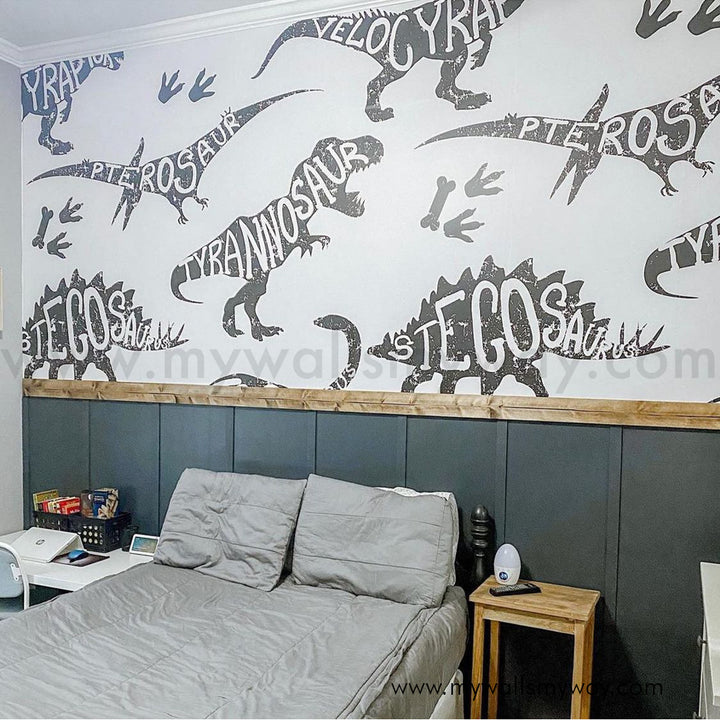 Large black and white dinosaur wallpaper boys room peel and stick, black and white dinosaur wallpaper, toddler boy wallpaper removable