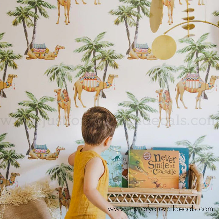 Boho Palm Tree Camel wallpaper peel and stick removable