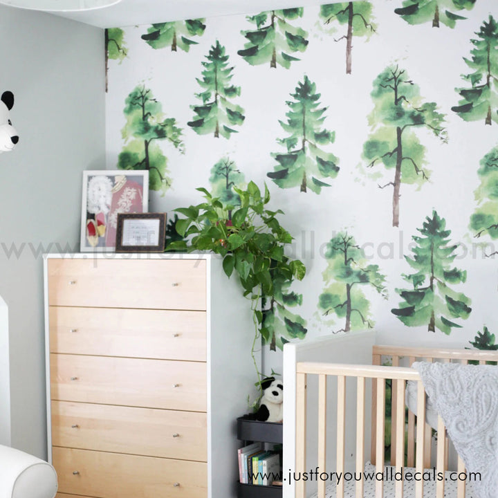 Tree wallpaper, forest wallpaper, evergreen wallpaper, forest wallpaper kids room, baby boy nursery wallpaper, woodland wallpaper, woodland tree nursery wallpaper peel and stick wallpaper, pre pasted wallpaper, removable