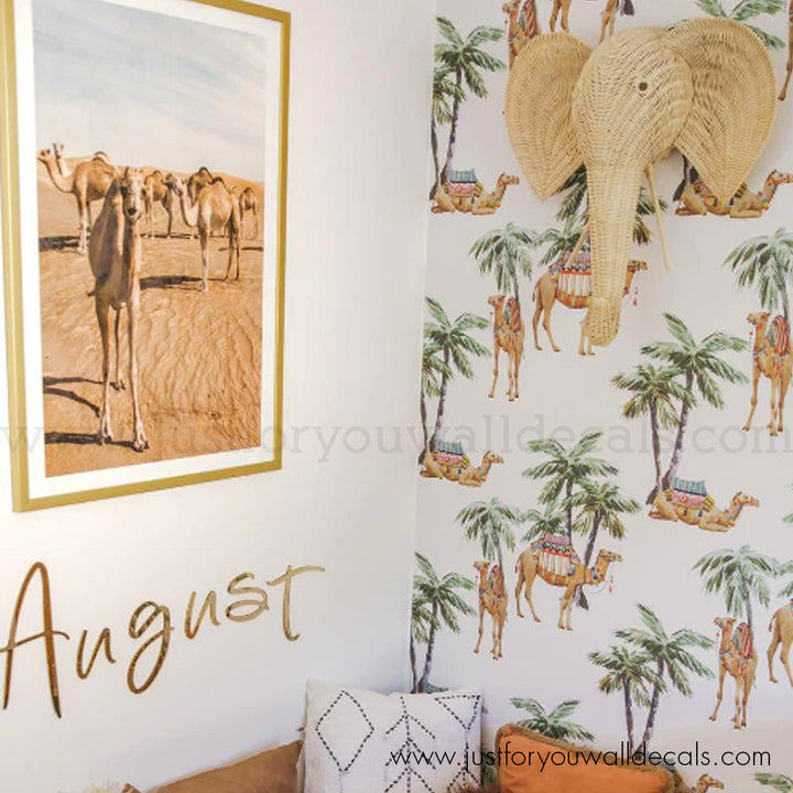 Boho Palm Tree Camel wallpaper peel and stick removable