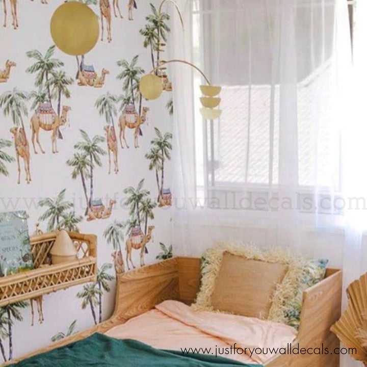 Boho Palm Tree Camel wallpaper peel and stick removable