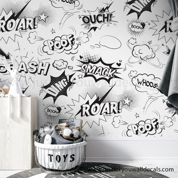 comic book kids nursery peel and stick wallpaper