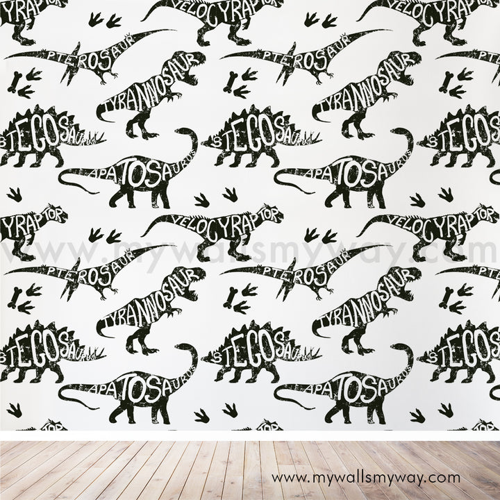 Large black and white dinosaur wallpaper boys room peel and stick, black and white dinosaur wallpaper, toddler boy wallpaper removable