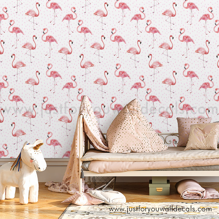 Flamingo removable wallpaper peel and stick, kids flamingo wallpaper