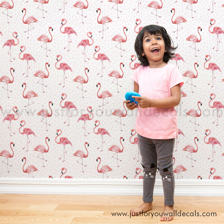 Flamingo removable wallpaper peel and stick, kids flamingo wallpaper