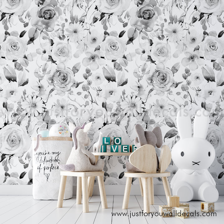 black and white floral wallpaper peel and stick removable