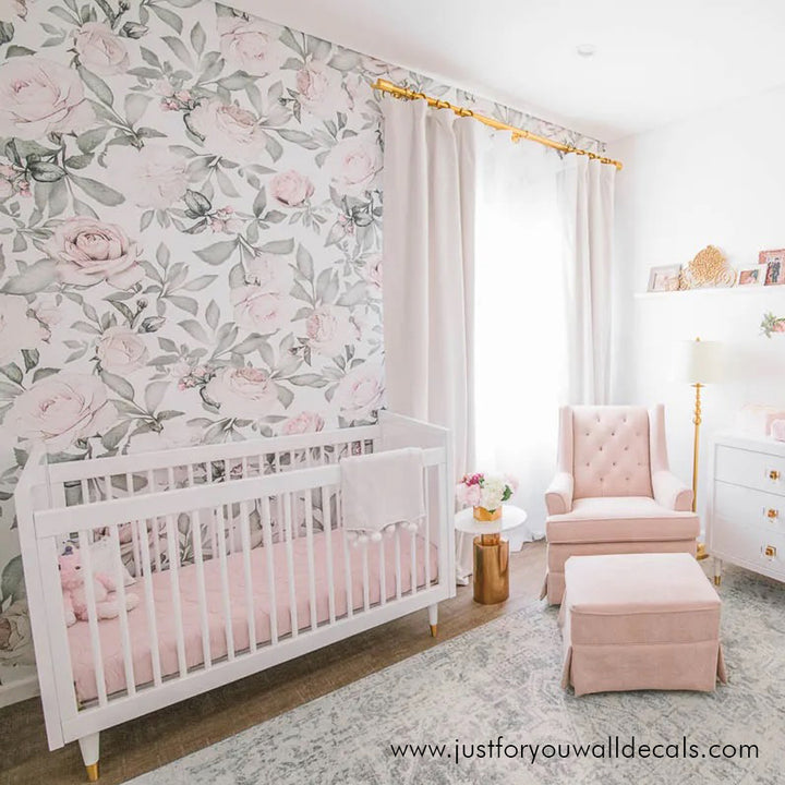 girls nursery room floral wallpaper peel and stick removable