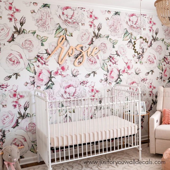 girl nursery floral wallpaper peel and stick