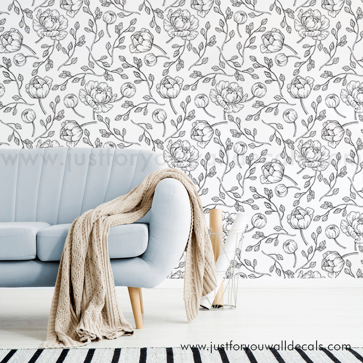 black and white floral wallpaper peel and stick