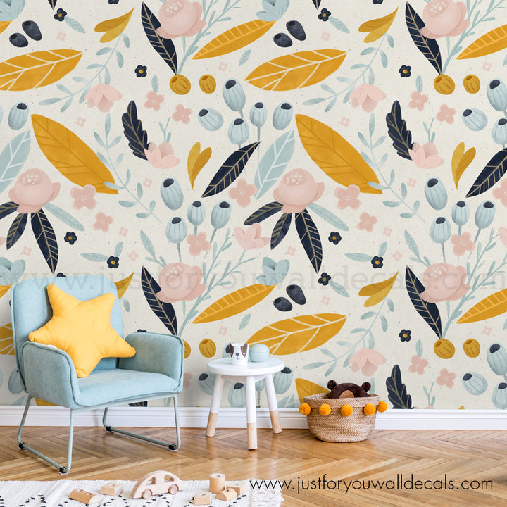 retro boho floral wallpaper peel and stick removable