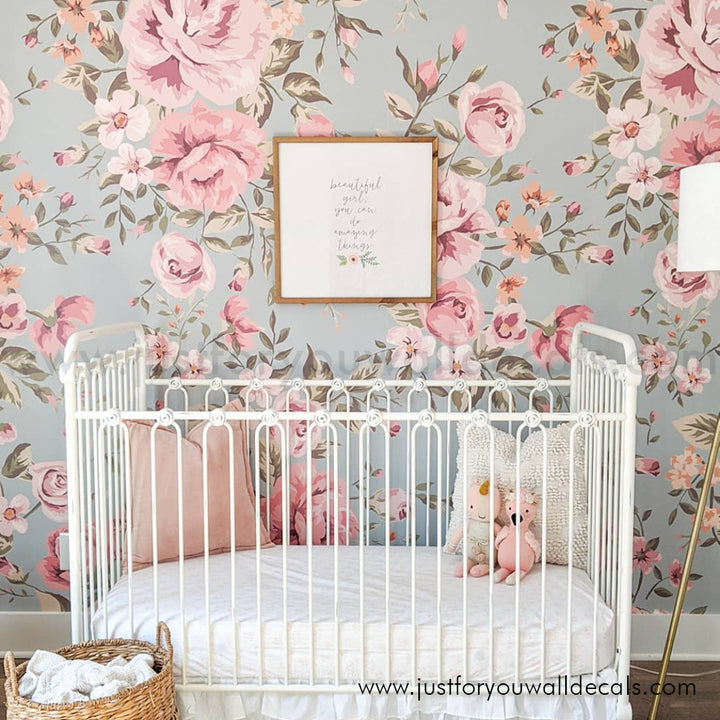 girl nursery room floral wallpaper peel and stick removable