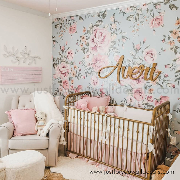 girl nursery room floral wallpaper peel and stick removable