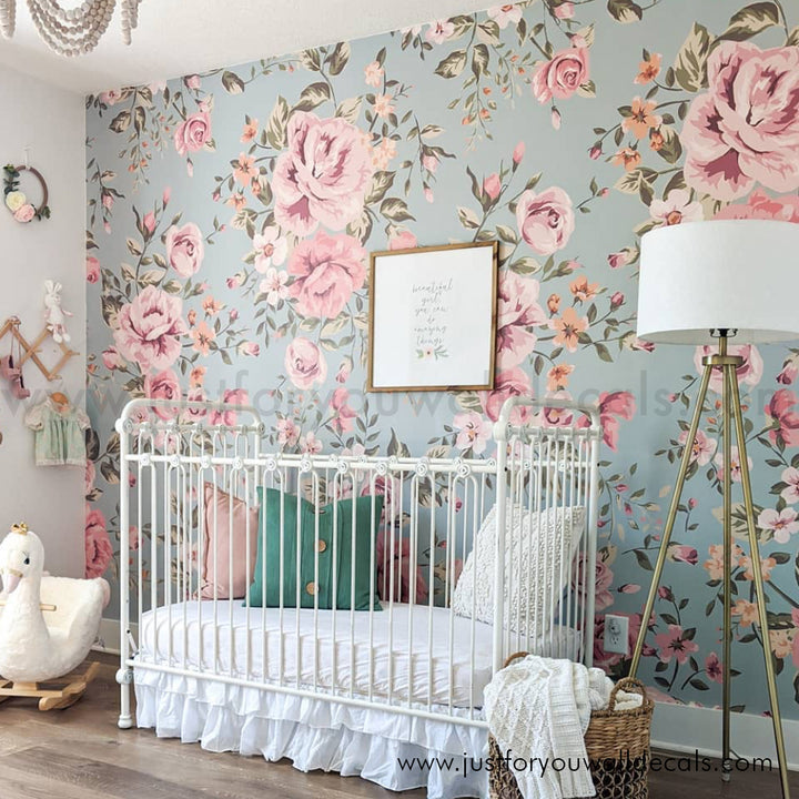 girl nursery room floral wallpaper peel and stick removable