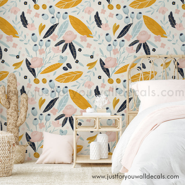 retro boho floral wallpaper peel and stick removable