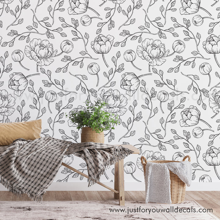 black and white floral wallpaper peel and stick