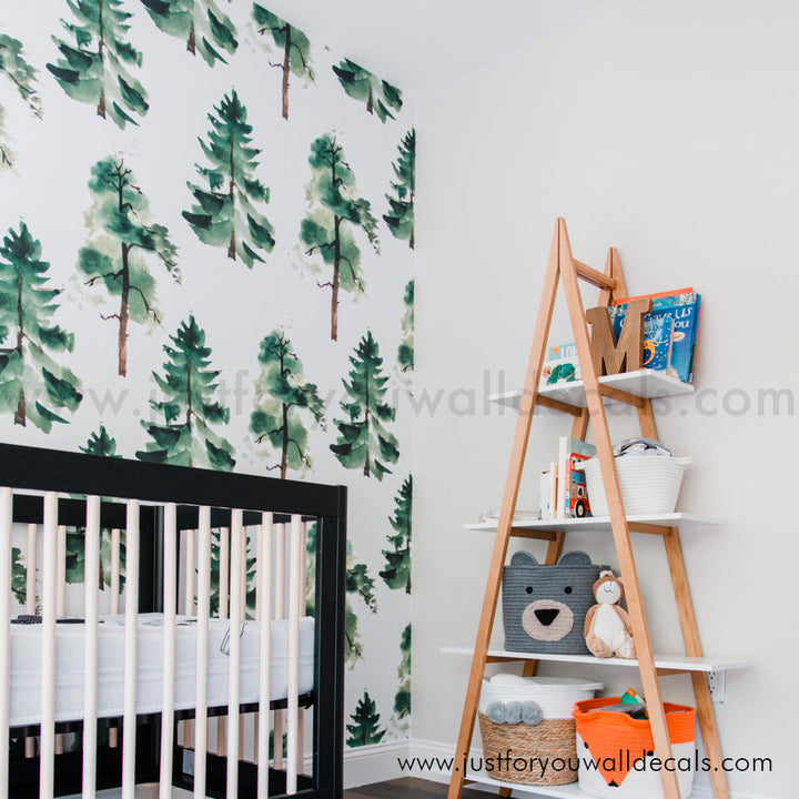 Tree wallpaper, forest wallpaper, evergreen wallpaper, forest wallpaper kids room, baby boy nursery wallpaper, woodland wallpaper, woodland tree nursery wallpaper peel and stick wallpaper, pre pasted wallpaper, removable