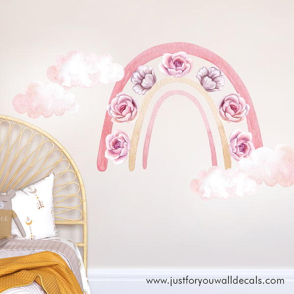 floral rainbow wall decal, girls nursery rainbow wall decal, rainbow wall decal